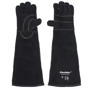 SWELDER 23in Grey-Black Bite-Proof Double Leather Reinforced Padding Animal Handling Gloves for Dogs Cats Bird Handling