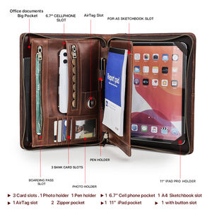 Porte-documents en cuir avec fermeture éclair, organiseur multi-poches en cuir, étui pour tablette iPad 11 pouces avec emplacement pour AirTag, couverture CF2034R - Product Image 4