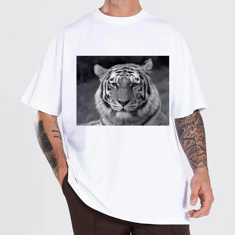 White Summer Sublimation Swag Cheap Price Men Brand Name Tiger Digital Printing 210 Gsm Regular Fit 100% Cotton T Shirt