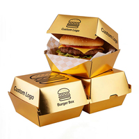 Caja para Hamburguesas Portátil de Diseño Nuevo Personalizado, Materiales Reciclados, Caja para Hamburguesas con Papel Dorado Resistente al Aceite