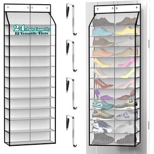 Organizador de zapatos para colgar sobre la puerta, capacidad para 24 pares, almacenamiento colgante de doble cara para zapatillas, botas, uso familiar para niños, detrás de las puertas - Product Image 1