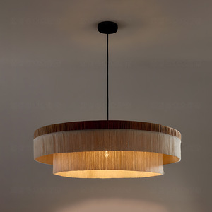 Lustre rond style Wabi Sabi japonais avec pampilles, éclairage LED E27 pour salon, chambre et salle à manger - Product Image 1