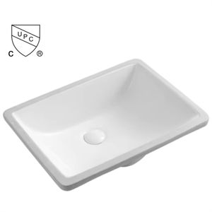 Vasque rectangulaire en céramique blanche à poser sous le comptoir, sans trop-plein, design économe en eau pour projet de salle de bain - Product Image 1