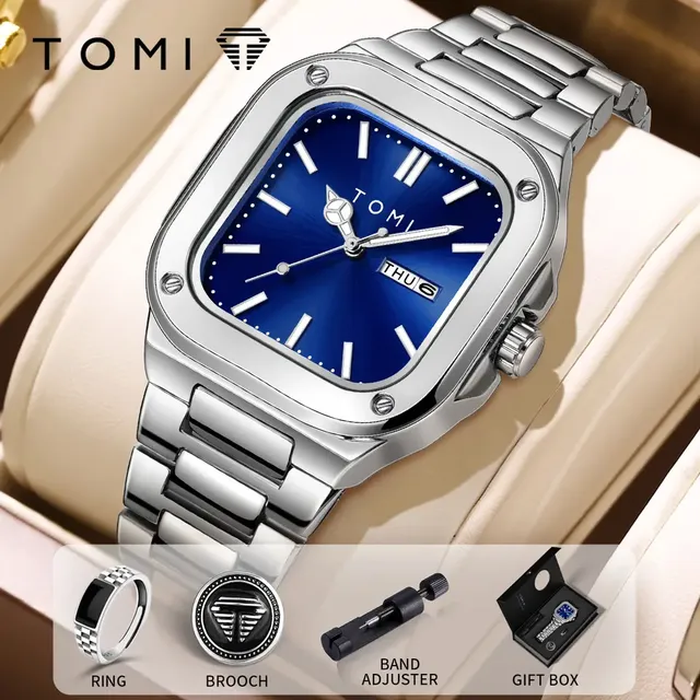 TOMI Luxury Business Men's Watch Gift Box Set High Quality Rose Gold Case Simple and Versatile Quartz Watch Relogio Masculino