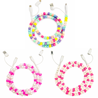 Câble de charge USB 4-en-1 avec perles en forme de cœur, cordon multi-chargeur Type C, connecteur multiple, câble de téléphone coloré