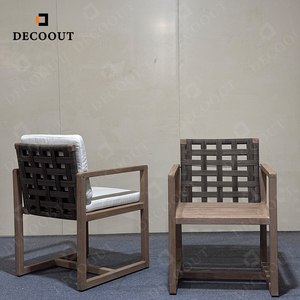 Semplice sedia esterna in legno massello <span class=keywords><strong>con</strong></span> <span class=keywords><strong>schienale</strong></span> intrecciato, cuscino impermeabile e braccioli, sedia <span class=keywords><strong>da</strong></span> <span class=keywords><strong>giardino</strong></span> - Product Image 5
