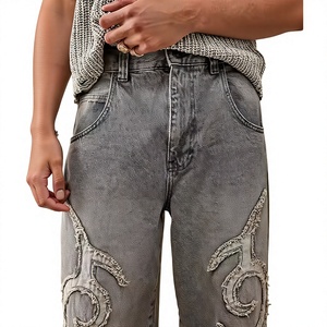 Jeans de hombre vintage de corte holgado y acampanado, lavados, de cintura alta, ligeros, de mezclilla, estilo urbano, hip hop, OEM - Product Image 4