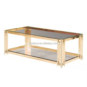 Thời trang cao cấp khách sạn đồ nội thất nhà trung tâm bảng vuông vàng thép không gỉ khung kim loại màu đen Tempered Glass Bàn cà phê - Product Image 5