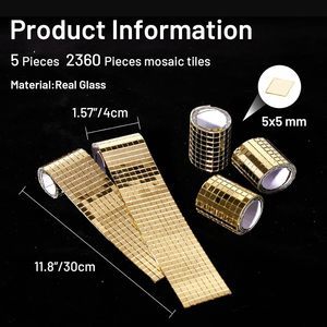 5 Pack Self Adhesive Glass Mosaic Mirror Gold Disco Tiles <b>Sticker</b> for Craft Decoration DIY Handmade Disco Ball Vase Photo Frame - Product Image 3