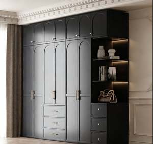 Armoire coulissante sur mesure pour villa de luxe, meubles de chambre à coucher, armoire ouverte noire sur mesure avec porte en verre - Product Image 2