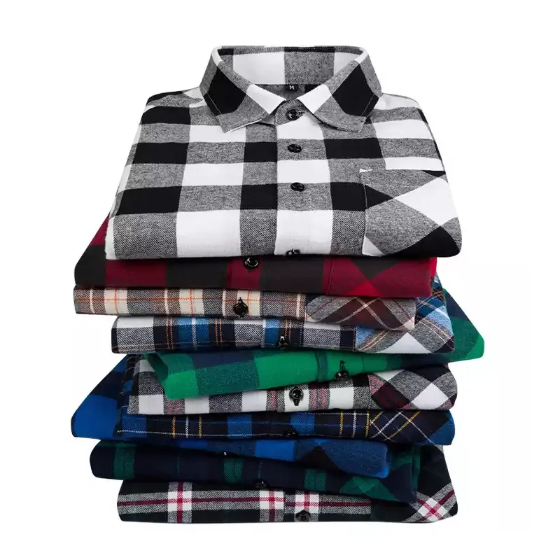 Button Down Regular Fit Long Sleeve Plaid Flannel Casual Shirts