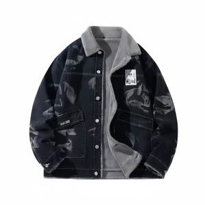 Blouson en jean vintage pour homme, en tissu tricoté personnalisé, respirant, coupe-vent, fermeture éclair, grande taille, style décontracté, hiver, Rabbit - Product Image 1