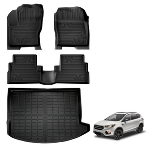 Tappetini per tutte le stagioni in TPE e rivestimento per bagagliaio compatibili con <span class=keywords><strong>Ford</strong></span> Escape 2013-2019/<span class=keywords><strong>C</strong></span>-<span class=keywords><strong>Max</strong></span> 2013-2018, set completo di <span class=keywords><strong>accessori</strong></span> per Escape, colore nero - Product Image 1
