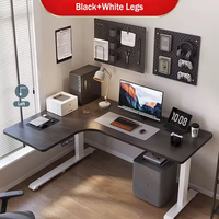 Cadre de bureau d'angle en L électrique à triple moteur réglable en hauteur, ergonomique, en métal, pour position assise ou debout