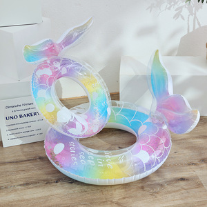 Mermaid Tail Swimming Ring <b>Inflatable</b> Pool <b>Float</b> For Children With Sequin Design Novelty Shape - Product Image 3