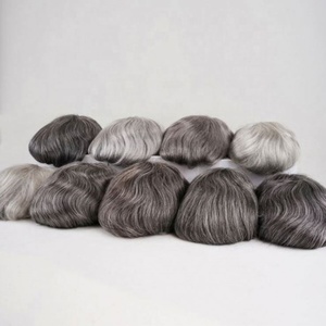 Peluca de Cabello Indio Remy Hecha a Mano Súper Delgada para Hombre, Tupé Suave con Sistema Capilar de PU Gris, Prótesis Capilar Natural - Product Image 5