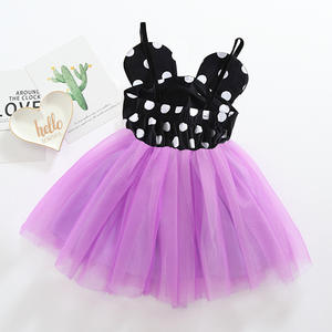 Robe d'été 2021 douce et adorable à bretelles et dos nu pour nouveau-né, en gaze à pois violette pour bébés filles - Product Image 1