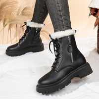 Bottes d'hiver à plateforme pour femmes, noires, à lacets, avec fermeture éclair latérale, doublées de fourrure, semelle épaisse, chaussures de neige chaudes et tendance