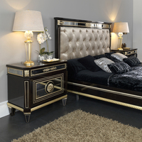 Haute qualité sculpture à la main Villa hôtel Antique ensemble de chambre lit King Size lit capitonné noir en bois royal ensemble de chambre de luxe