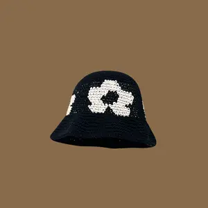 Hollow Flower Panama Knitted Crocheted Fisherman Beanie Hats Bucket Hats For Women
