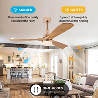 Ventilateur de plafond classique doré avec 3 pales en bois massif, moteur DC tout cuivre, télécommande LED, 52 pouces, avec lumière