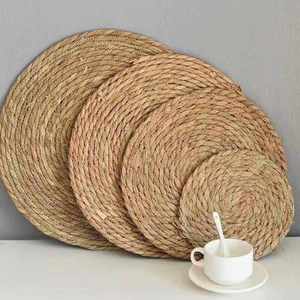 แผ่นรองจานและแผ่นรองจานทรงกลมสไตล์คันทรี ทนความร้อน ทำจากผ้าลินินทอ - Product Image 1