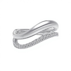 Anillo de compromiso de doble capa chapado en oro de 14K, plata de ley 925, circonita 5A, unisex, moderno, regalo hecho a mano, producto al por mayor - Product Image 2