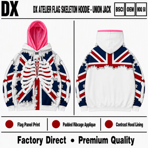 <span class=keywords><strong>Felpa</strong></span> con Cappuccio Personalizzata Union <span class=keywords><strong>Jack</strong></span> 360gsm, Stampa Bandiera, Applicazione Imbottita sul Petto, Fodera Rosa, Streetwear OEM ODM - Product Image 2