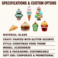 Décorations de Noël en verre en forme de nourriture, design personnalisé donut et cupcake, boules de sapin suspendues, vente en gros