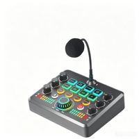 F682 Live-Soundkarte Audio-Interface mit Eingebautem Mikrofon RGB-Beleuchtung Geräuschunterdrückung für 4 Soundeffekte für Live-Auftritte