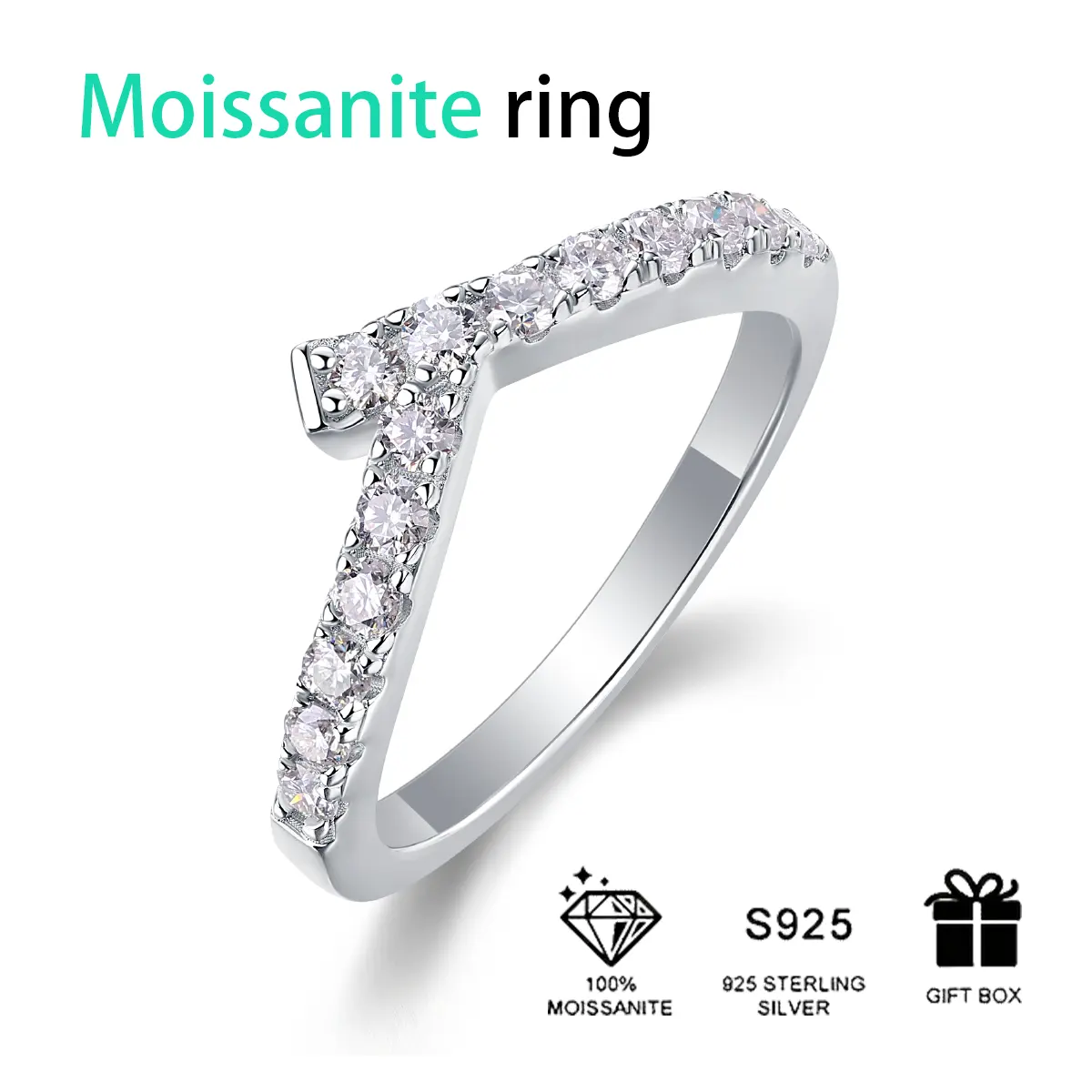 Perhiasan mode 925 cincin perak moissanite VVS Baguette lab tumbuh berlian cincin silang 925 perak murni cincin moissanite