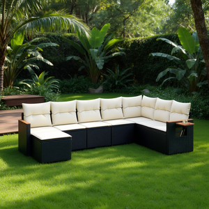 Elegante Conjunto de Sofás de Jardín de Ratán PE Negro, Muebles Modulares para Exteriores con Cojines de Espuma de Alta Densidad - Product Image 2