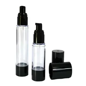 Klasik 15ml 30ml 50ml boş siyah plastik havasız pompa şişesi doldurulabilir kozmetik losyon vidalı pompa havasız şişe