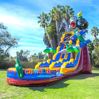 Toboggan aquatique gonflable Gorilla bleu, toboggan tropical pour adultes, toboggan aquatique commercial en PVC de 20 pieds avec piscine, 2 pistes, pour fêtes en plein air dans la cour
