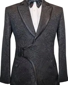 Homens personalizados Black Satin Jacquard Ternos Tuxedo Blazers de casamento formal para o noivo