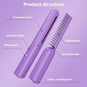 เครื่องหนีบผมมินิแบบชาร์จไฟได้ ไอออนลบ หวีร้อนหนีบผมแบบพกพาไร้สาย - Product Image 2