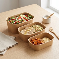 Boîte alimentaire rectangulaire en papier kraft personnalisée avec logo OEM, 500ml, 750ml, 1000ml, 1100ml, jetable, pour salades et repas à emporter