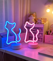 Lampe de table LED néon blanc chaud en forme de chat assis mignon, lampe de bureau en forme d'animal de compagnie de dessin animé pour bar avec garantie d'un an