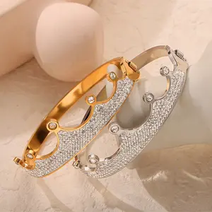 Wholesale Custom Stainless Steel Anti Allergy Zircon Bangle 18k Gold Plated Luxury Bracelets Women Fashion Jewelry