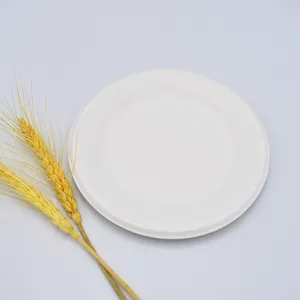 Disposable Tray Eco Friendly Microwavable Dish For Restaurant Biodegradable Sugarcane Pulp Round Food Plates 7 Inch