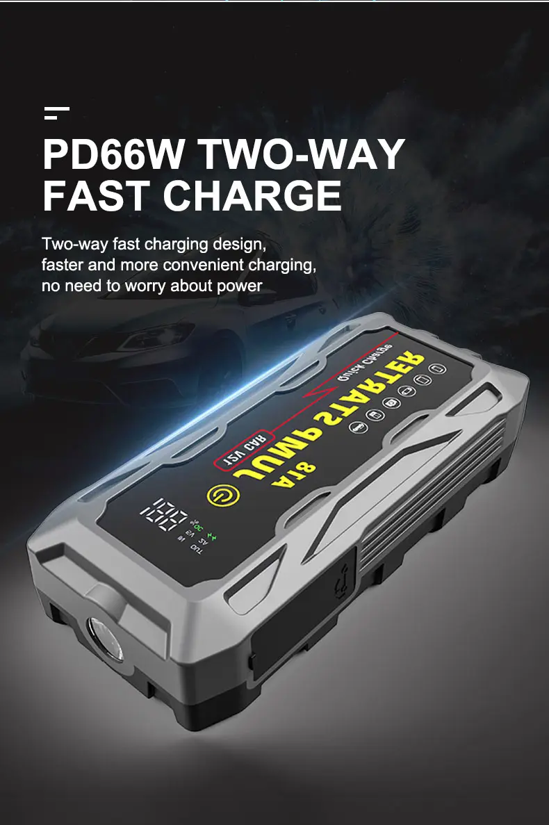 Waterproof IP66 grade 20000mah 12v portable car jump starter 3000a high power PD66 fast charge battery booster auto jumper