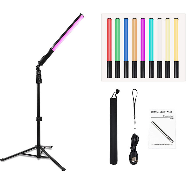 RGB Handheld LED Photography Light Wand 9-Color Video Light Stick Built-in Rechargeable Battery