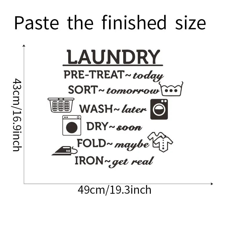 Self adhesive 3d vinyl laundry wall sticker english quote for hotel