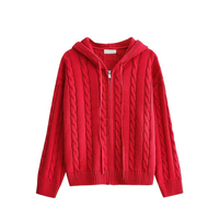 Cardigan à capuche zippé pour femme, tricot torsadé épais, style vintage, manches longues, pull décontracté avec cordon de serrage, vente en gros, personnalisation ODM