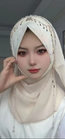 Nouveau foulard musulman pour femmes avec franges papillon et cristaux, voile ethnique en mousseline fait main avec chaîne