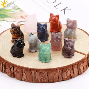 CSJA, venta al por mayor, figuritas de animales de piedras preciosas naturales talladas a mano, artesanías de cristal, talla de gato de cristal encantador para decoración del hogar H251