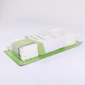 Cosmetics 300 Pieces White Double Circle Paper Stick Cotton Bud With Card Suction Package