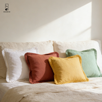 Housse de coussin en velours avec volants plissés - Housse de coussin carrée unie - Housse à bordure romantique à volants pour canapé et chambre