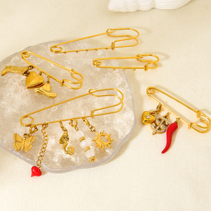 Criativo na moda DIY Encantos Acessórios Aço Inoxidável Esmalte Chilli Pepper Starfish Shell Flower Cherry Sun Heart Pin <span class=keywords><strong>Brooch</strong></span> - Product Image 4