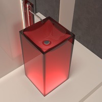 Installation transparente de plancher de pierre de résine de style moderne de conception unique de lavabo. Lavabo indépendant